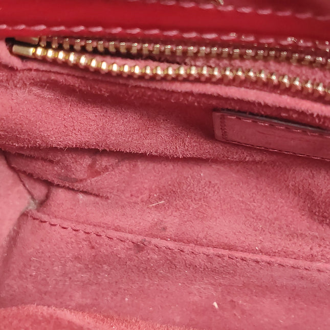 Lady Dior Mini 2019 Red Burgundy Patent Leather Gold Hardware Suede Interior Chain Strap