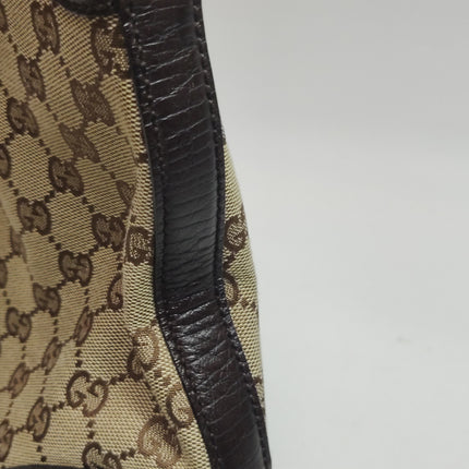 Gucci Large Vintage Brown Monogram and Leather Side Horsebit Shoulder Bag