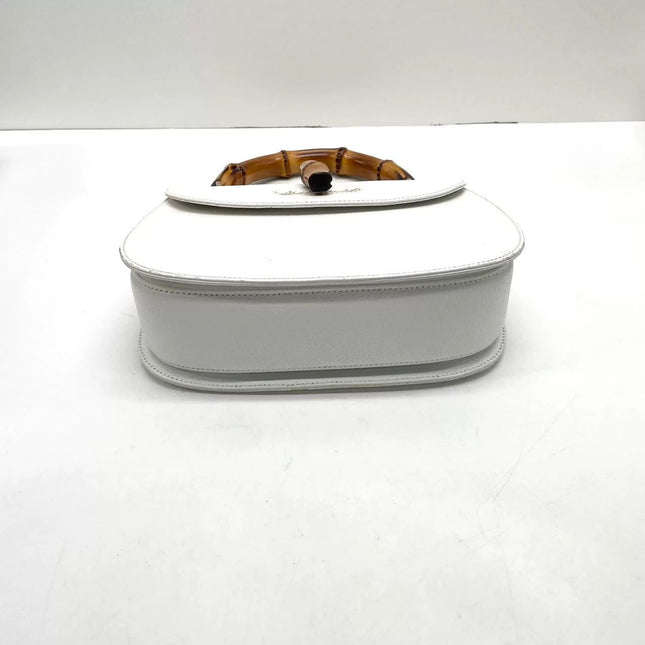 Gucci Bamboo 1947 Medium Vintage White Grained Leather With Strap