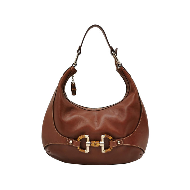 Gucci Bamboo Amalfi Hobo Horsebit Shoulder Bag Brown Leather-Luxbags