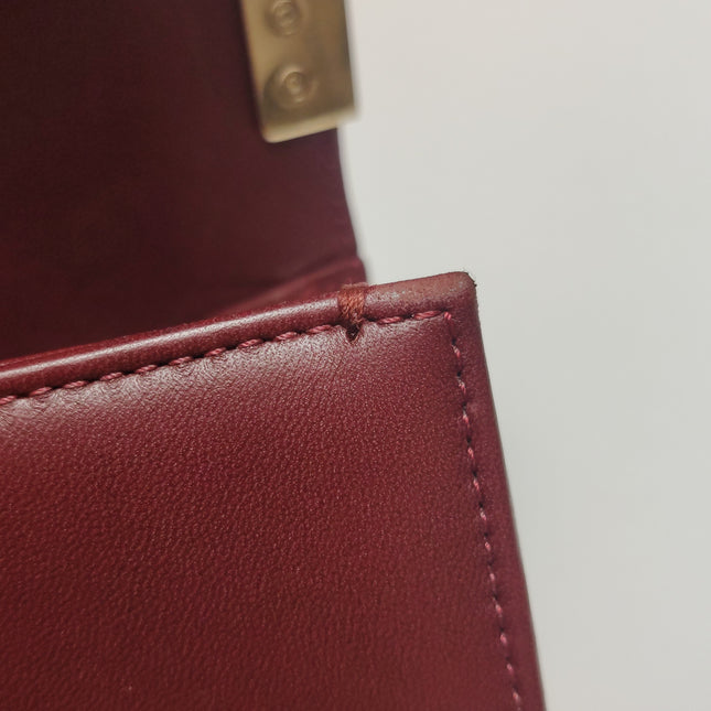 Chanel Le Boy Small Burgundy Lambskin Leather Antiqued Gold Hardware