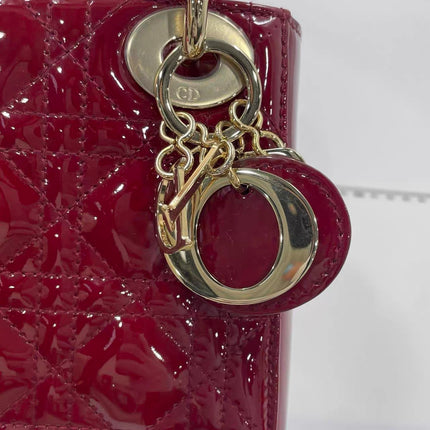 Lady Dior Mini Handbag 2017 Red Patent Leather Gold-tone Chain Strap