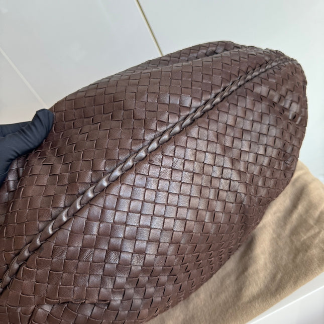 Sold Bottega Veneta Belly Hobo Intreccio Lambskin Leather Dark Chocolate Brown Large 50cm