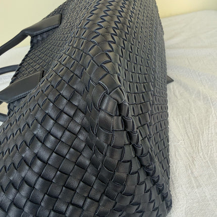 Bottega Veneta Reissued Cabat Intreccio Leather Tote Bag Navy 40cm