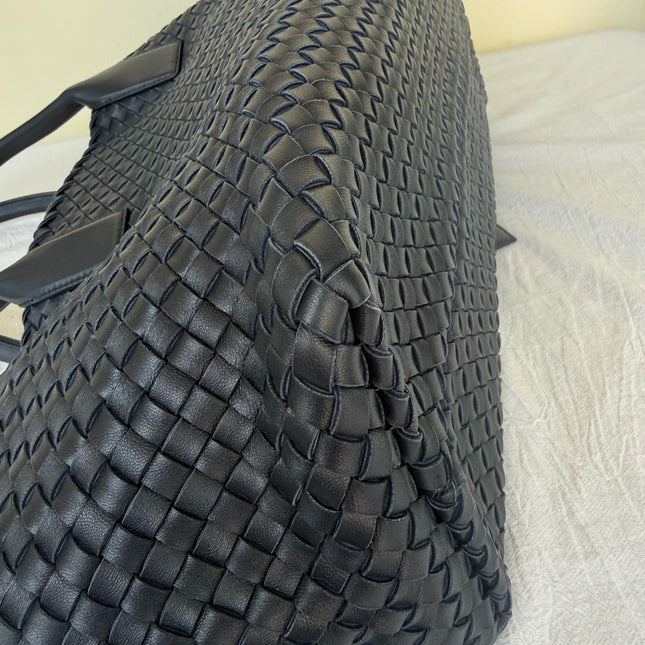 Bottega Veneta Reissued Cabat Intreccio Leather Tote Bag Navy 40cm