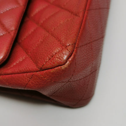 Chanel Timeless Classic Flap Medium Red Caviar Leather Silver Hardware