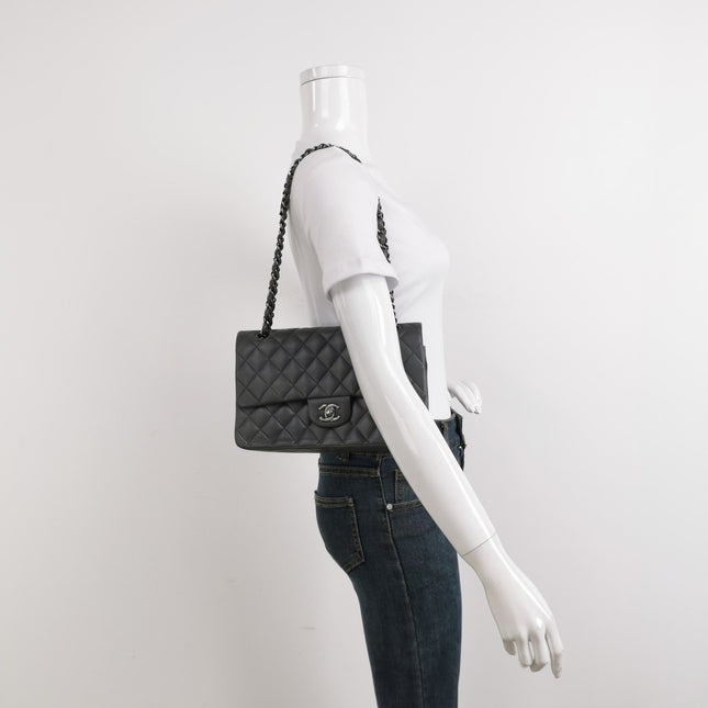 Sold Chanel Classic Flap 2005 Grey Lambskin Leather with Silver Hardware