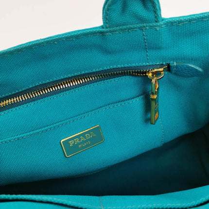 Sold Prada Canape Canvas Tote Small Blue Top Handle Bag