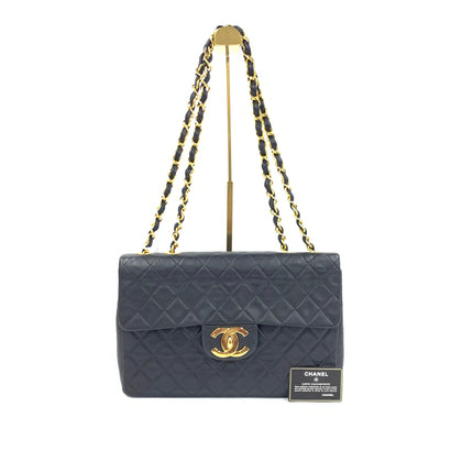 Chanel 1996 Vintage Classic Maxi Flap Black Lambskin Leather Giant CC 24 Gold Hardware-Luxbags