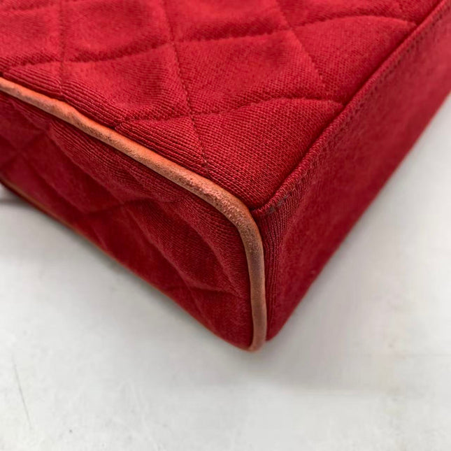 Chanel Mini Top Handle Bag Red Fabric Gold Hardware