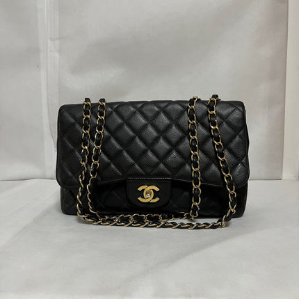 Chanel Classic Flap Jumbo 2009 Black Caviar Leather Single Flap Gold Hardware