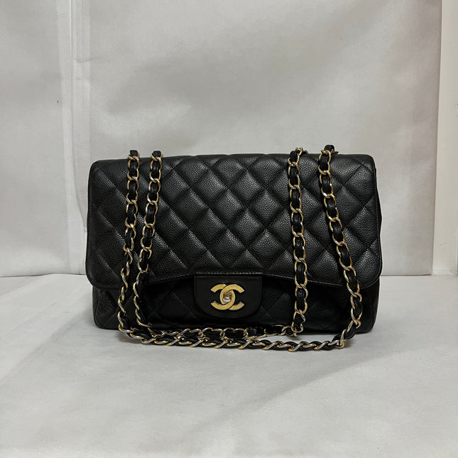 Chanel Classic Flap Jumbo 2009 Black Caviar Leather Single Flap Gold Hardware