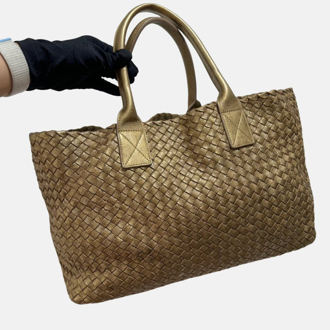 Bottega Veneta Cabat Medium Intreccio Leather Tote Bag Gold-Luxbags
