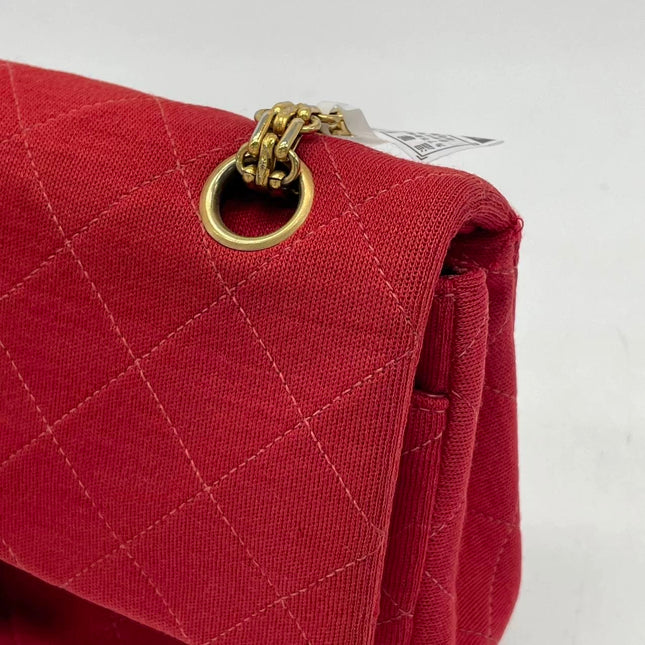 Chanel Classic Flap Small Red Fabric Double Flap Vintage 24k Gold Hardware Shoulder Bag