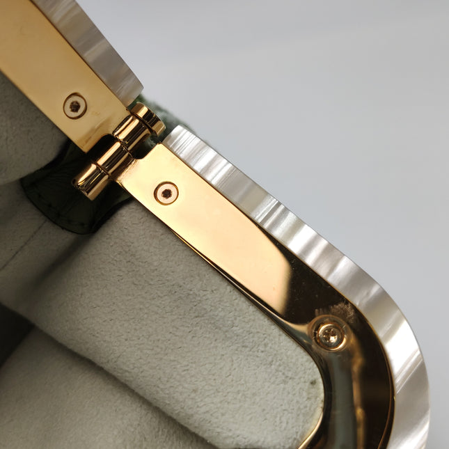 Gucci Crocodile-Pattern Green Velvet Jacquard Handbag Crystal Ribbon Chain Strap