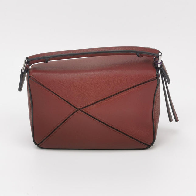 Loewe Puzzle Mini Burgundy Calfskin Leather Crossbody Bag