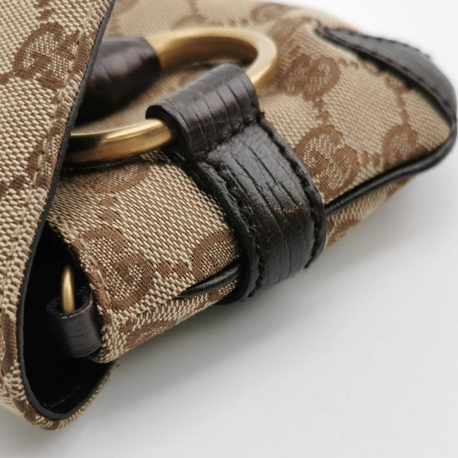 Sold Gucci Horsebit 1955 Chain Clutch Small Cloth Beige Monogram Brown Leather Shoulder bag