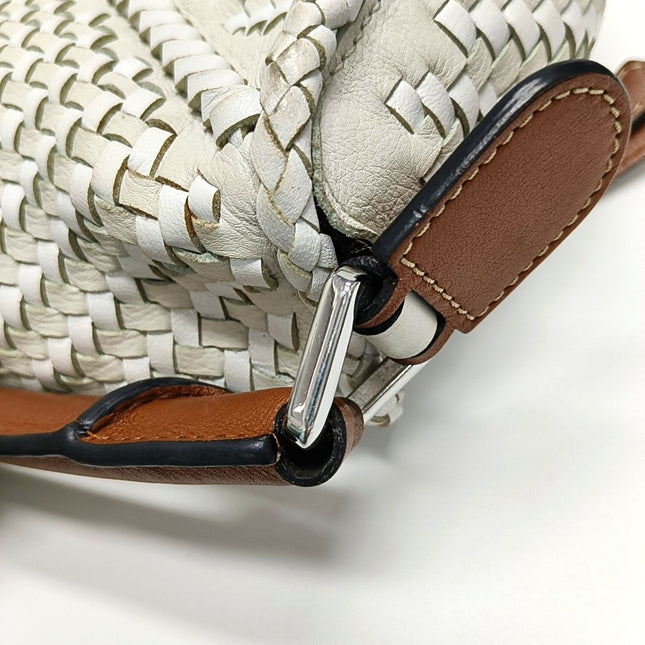 Loewe Puzzle Small Leather Woven Braided White Crossbody Bag