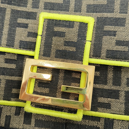 FENDI Baguette Zucca Monogram Canvas with Lime Neon Trimming Medium