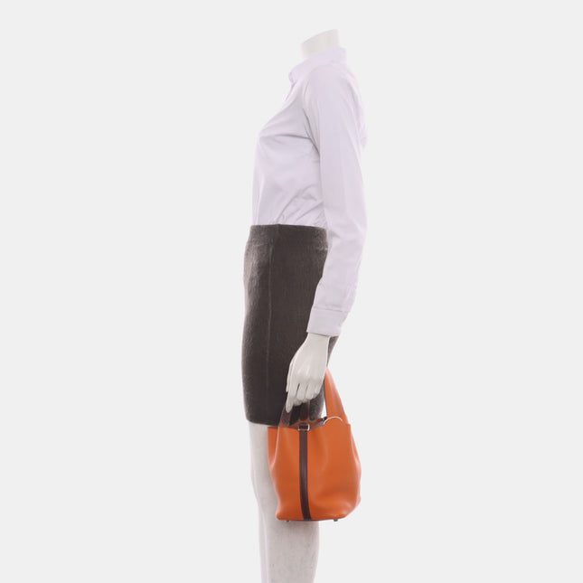 Hermes Picotin 18 Orange  Brown Strap Clemence Taurillon Leather 2003