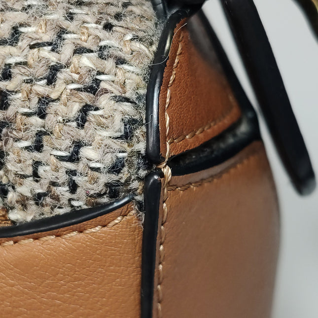 Loewe Puzzle Medium Brown Leather and Tweed Shoulder Bag