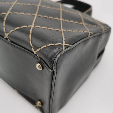 Sold Chanel Surpique Zip Around Satchel Black Quilted Wild Stitch Leather Large