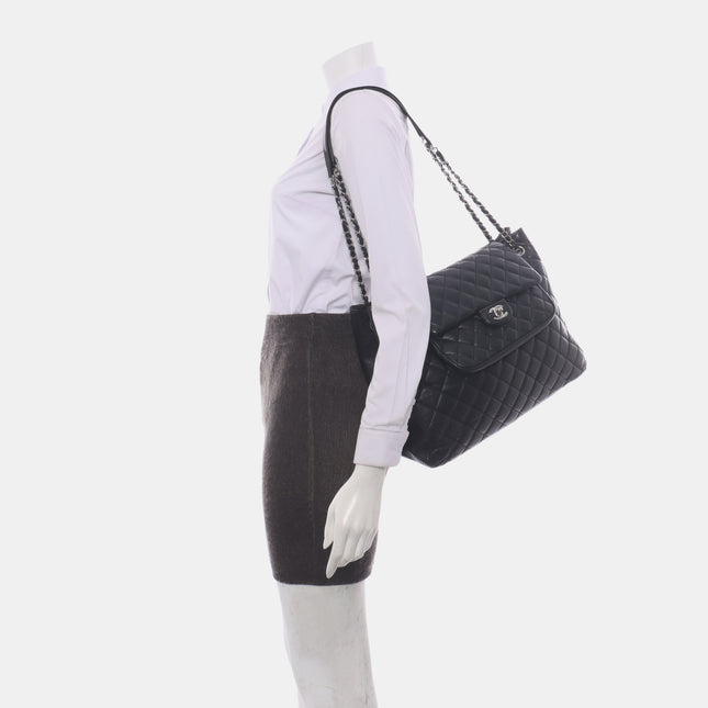 Chanel 2014 Paris-Edinburgh Flap Tote Bag Black Caviar Leather