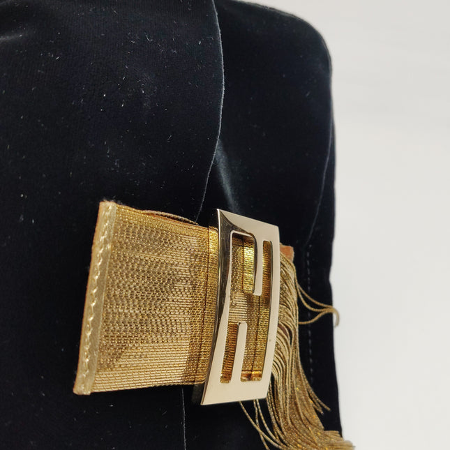 Fendi Baguette Vintage Rare Black Velvet with Gold Metal Tassles