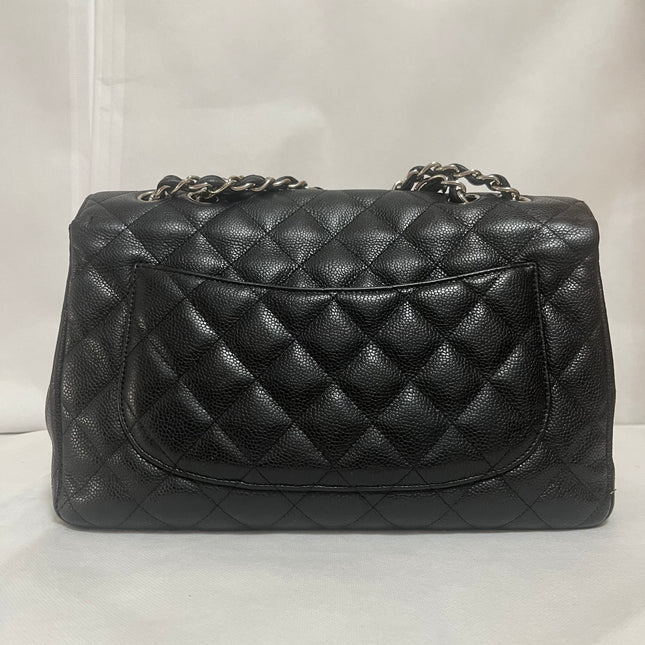 Chanel Classic Flap Jumbo 2009 Black Caviar Leather Single Flap Silver Hardware