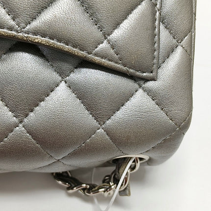 Chanel Classic Flap Mini Square Silver Lambskin Leather