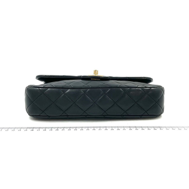 Chanel Classic Flap Medium Black Lambskin Leather Valentine Marine Charms