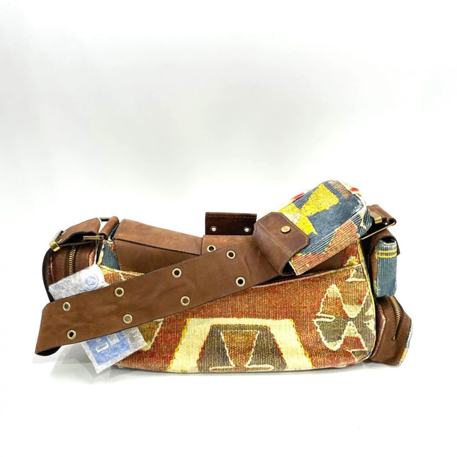 Dior Limited Edition Rare Columnbus Dior Strict Chic Brown Multicolor Velvet Bag