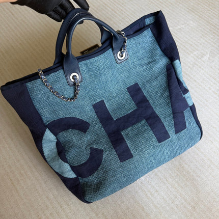 Chanel Deauville Tote Medium Navy Denim Top Handle