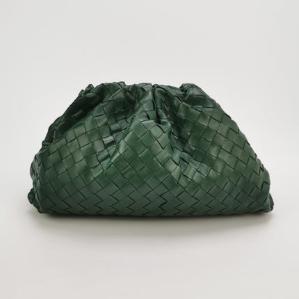 Bottega Veneta Pouch Large Intrecciato Dark Green Calfskin Leather Clutch