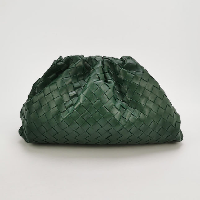 Bottega Veneta Pouch Large Intrecciato Dark Green Calfskin Leather Clutch