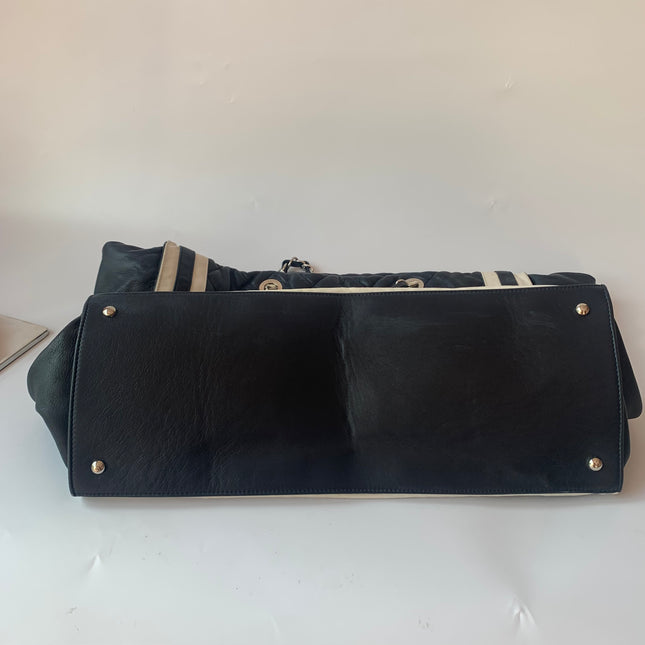 Chanel CC Shopping Tote Medium Cannage Lambskin Leather Navy with White Stripes