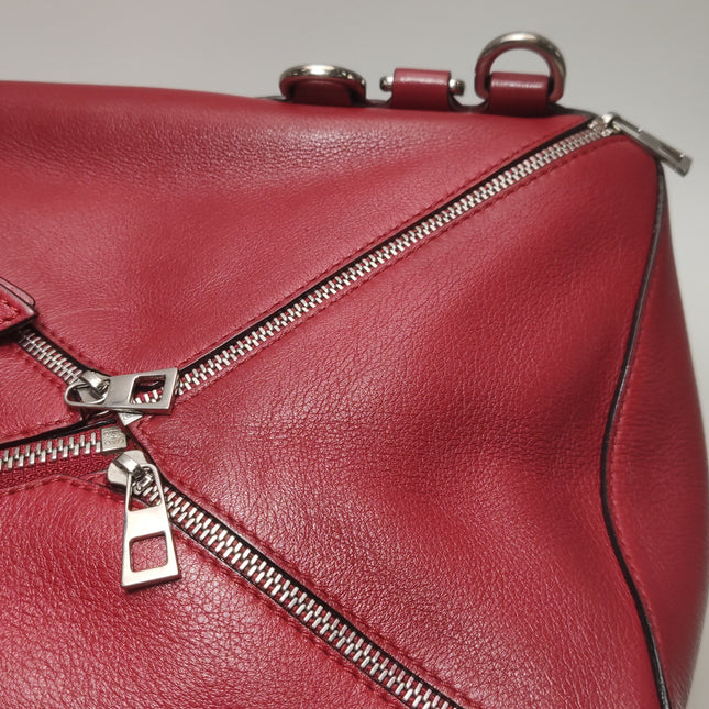 Loewe Puzzle Medium Red Leather with Zipper Crossbody Bag