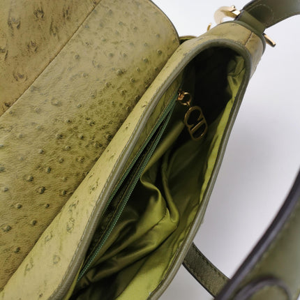 Dior Vintage Double Saddle Green Ostrich Leather Gold Hardware