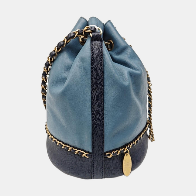 Chanel CC Lovely Chained Bucket Bag Lambskin Leather Navy Gold HW, 2018-19