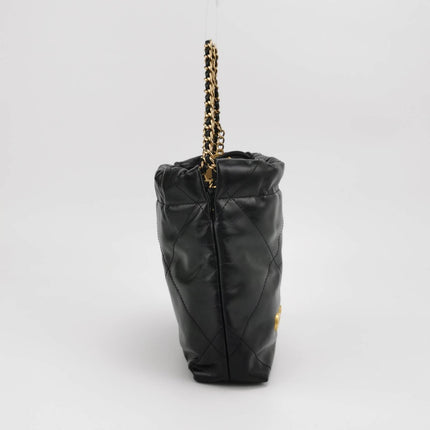 Sold Chanel 22 Hobo Bag Mini Shiny Calfskin Leather Black with Gold-tone Hardware