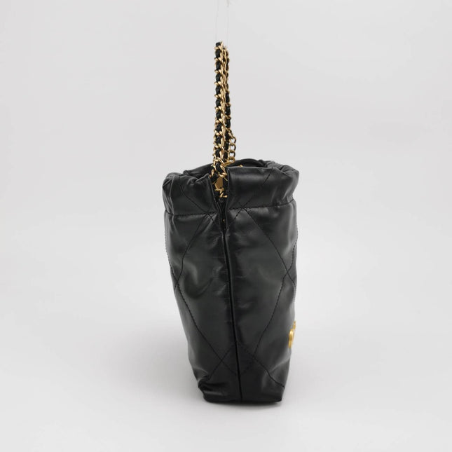 Sold Chanel 22 Hobo Bag Mini Shiny Calfskin Leather Black with Gold-tone Hardware