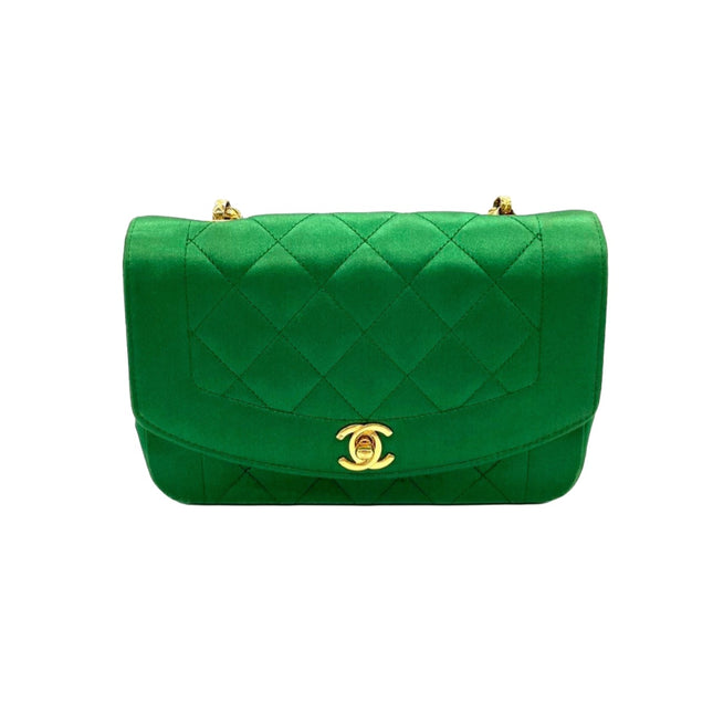 Chanel Diana Flap Bag 1990 Mini Green Silk Satin Bijou Chain
