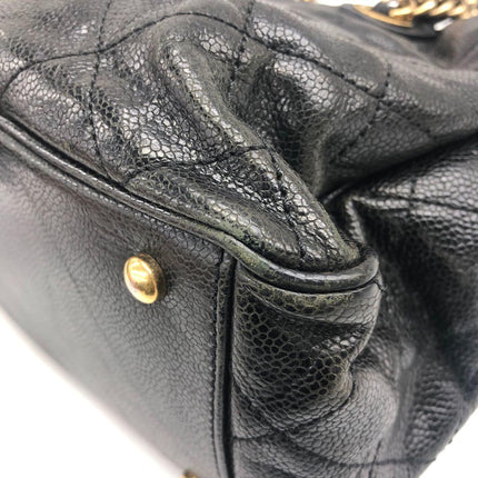 Chanel Shiva Tote Black Quilted Shiny Caviar Leather Gold Hardware
