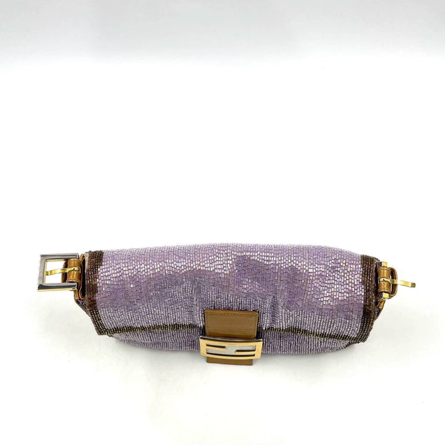 Sold FENDI Baguette Lilac Purple Glitter beads and Gold Leather