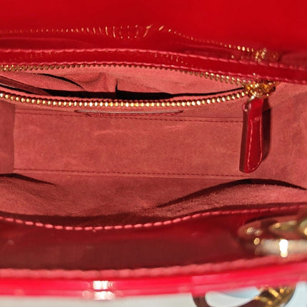 Lady Dior Mini 2021 Red Burgundy Patent Leather Gold Hardware Suede Interior Chain Strap