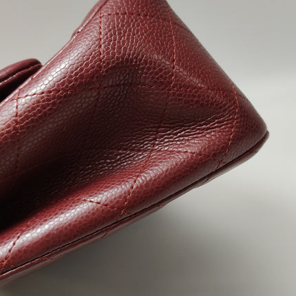 Chanel Classic Flap Jumbo Dark Red Caviar Leather Double Flap Silver Hardware