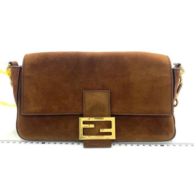 Fendi Baguette Selleria Suede Leather Crossbody Bag Medium Caramel Tan-Luxbags