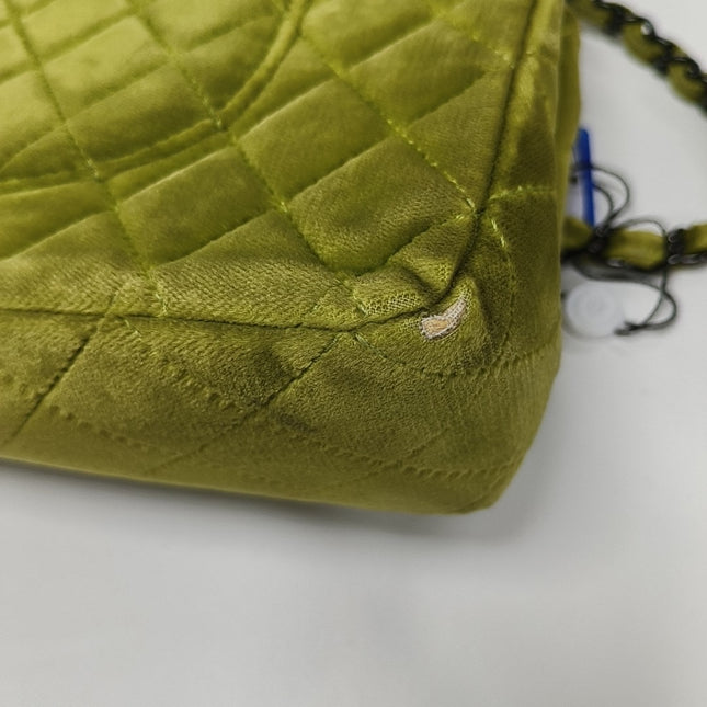 Sold Chanel Classic Flap Medium Green Velvet Black Hardware, 2014-2015