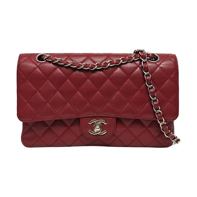 Chanel Classic Flap Medium 2008 Burgundy Caviar Leather Silver Hardware-Luxbags