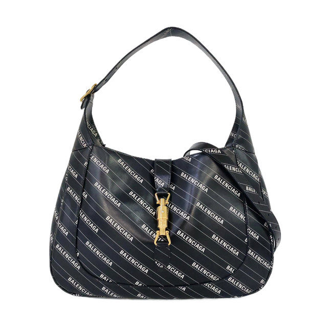 Gucci Jackie 1961 Medium Balenciaga Black Leather Bag with Strap-Luxbags